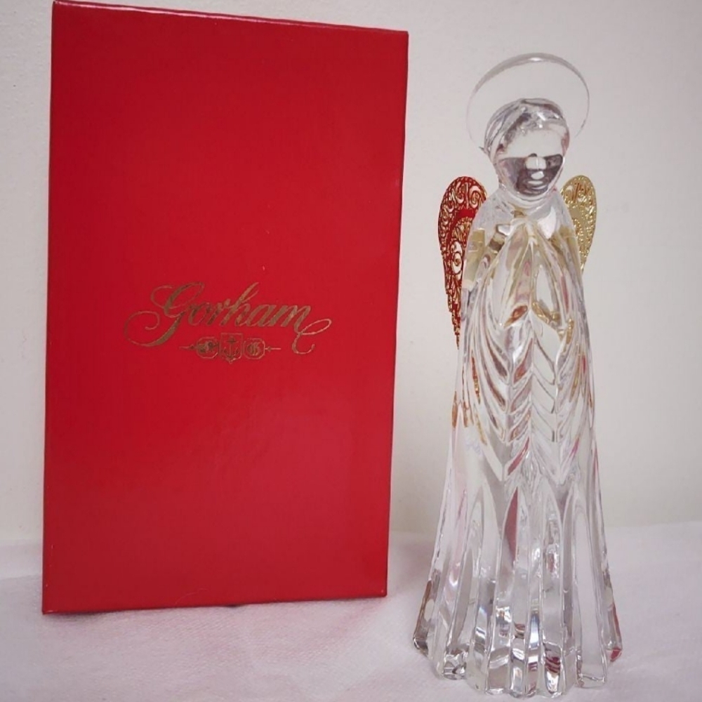 C-655 | Gorham Nativity Crystal Angel with Gold Wings | 6.5"H